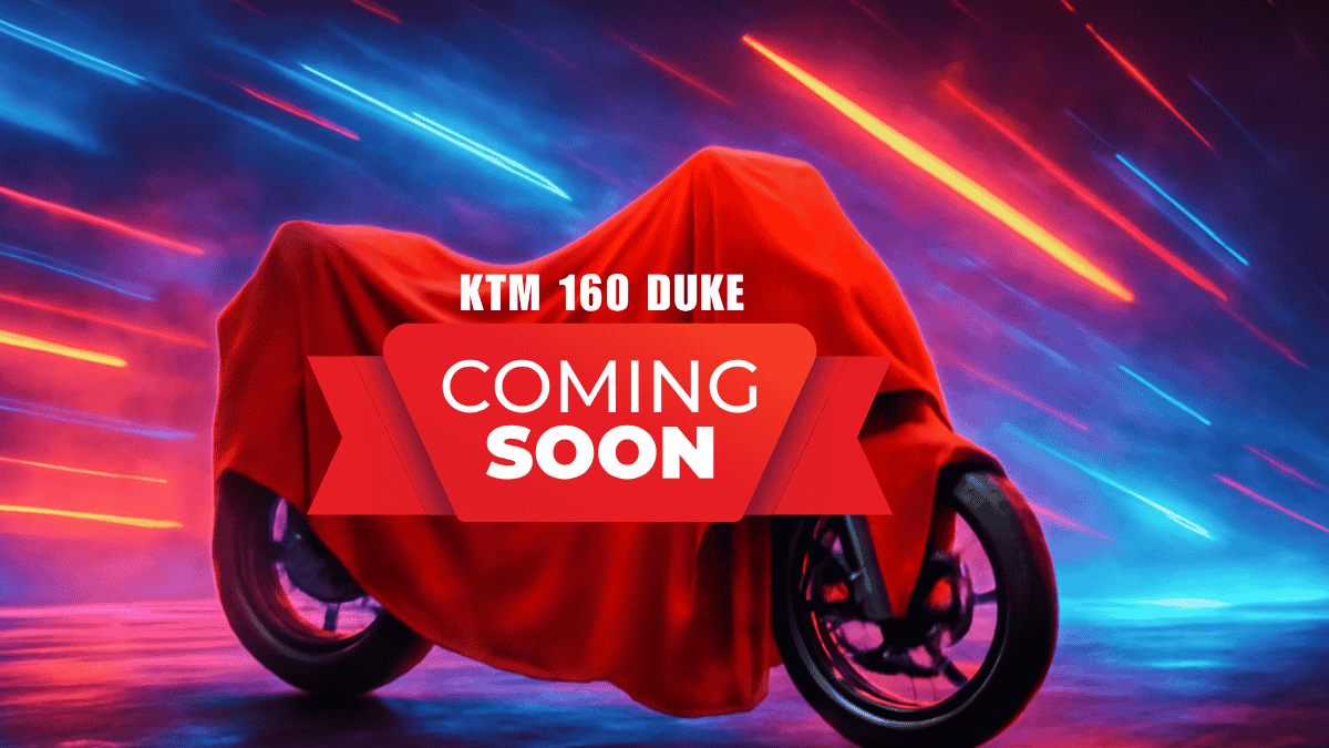 KTM 160 Duke bike covered with red cloth, featuring only the text "KTM 160 Duke" written on the cloth.