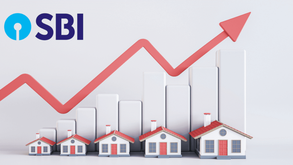 SBI home loan interest rates rising graph with houses