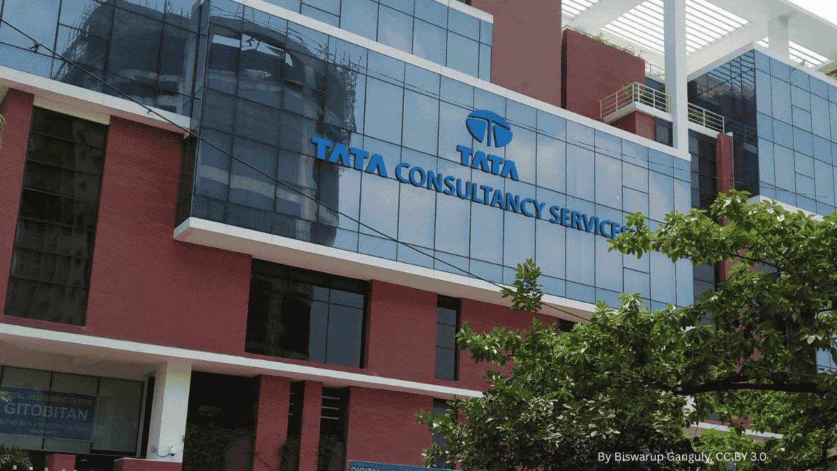 TCS office building exterior with Tata Consultancy Services logo