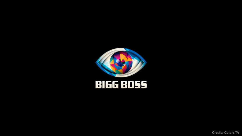 Bigg Boss 19 colorful eye logo on black background