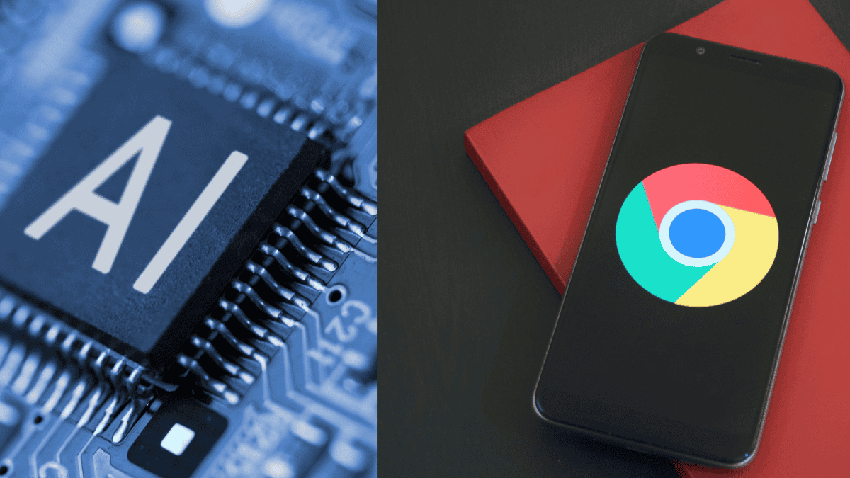 AI chip and Google Chrome logo on smartphone, representing Perplexity AI Google Chrome acquisition news.